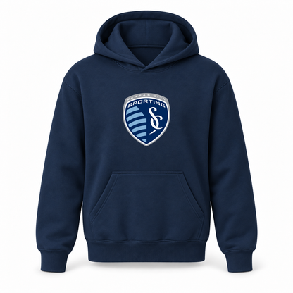 Youth Kids Sporting Kansas City FC Pullover Hoodie | Color: Navy | Refreshed youth hoodie, original Drive artwork