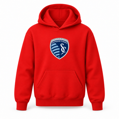 Youth Kids Sporting Kansas City FC Pullover Hoodie | Color: Red | Refreshed youth hoodie, original Drive artwork