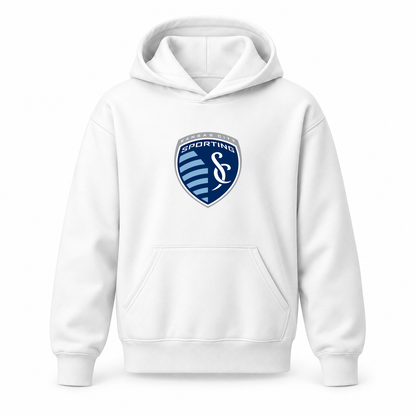 Youth Kids Sporting Kansas City FC Pullover Hoodie | Color: White | Refreshed youth hoodie, original Drive artwork