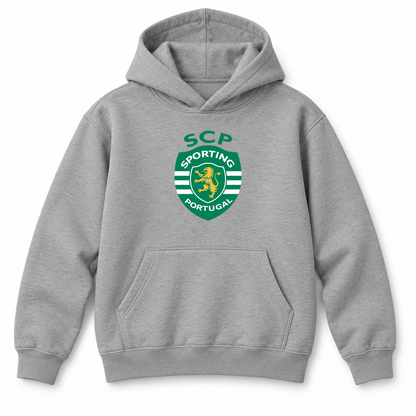 Youth Kids Sporting CP FC Pullover Hoodie | Color: Grey | Refreshed youth hoodie, original Drive artwork