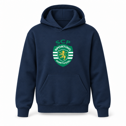 Youth Kids Sporting CP FC Pullover Hoodie | Color: Navy | Refreshed youth hoodie, original Drive artwork