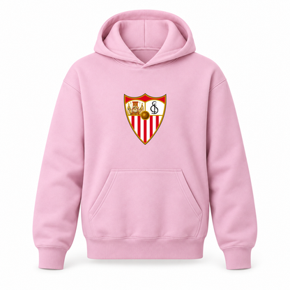 Youth Kids Sevilla FC Pullover Hoodie | Color: Light Pink | Refreshed youth hoodie, original Drive artwork