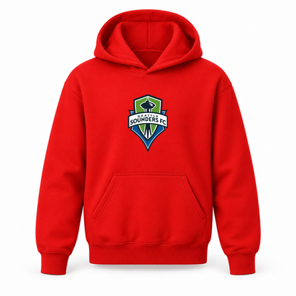 Youth Kids Seattle Sounders FC Pullover Hoodie | Color: Red | Refreshed youth hoodie, original Drive artwork