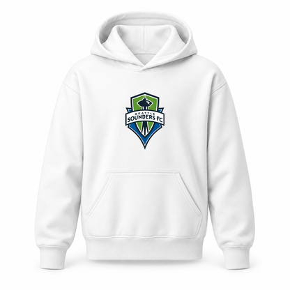 Youth Kids Seattle Sounders FC Pullover Hoodie | Color: White | Refreshed youth hoodie, original Drive artwork