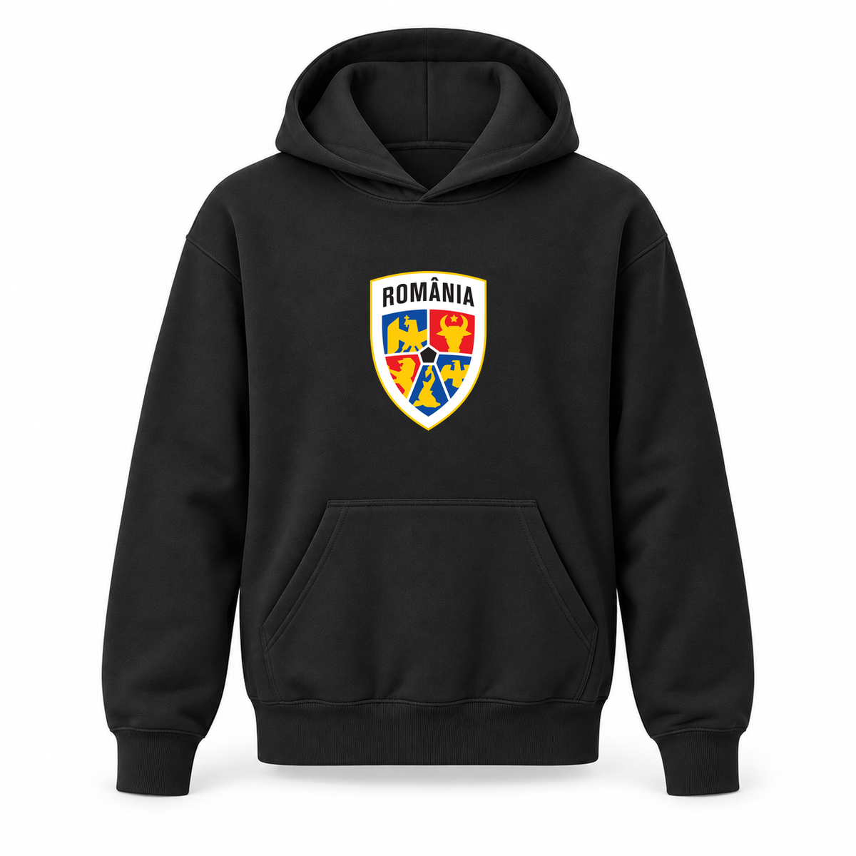 Youth Kids Romania National Soccer Team Pullover Hoodie | Color: Black | Refreshed youth hoodie, original Drive artwork