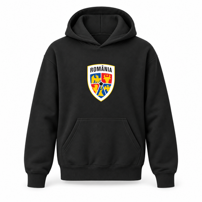 Youth Kids Romania National Soccer Team Pullover Hoodie | Color: Black | Refreshed youth hoodie, original Drive artwork