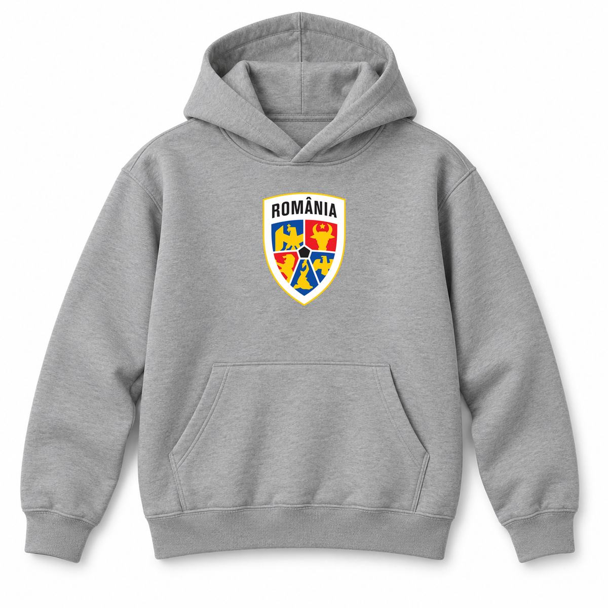 Youth Kids Romania National Soccer Team Pullover Hoodie | Color: Grey | Refreshed youth hoodie, original Drive artwork