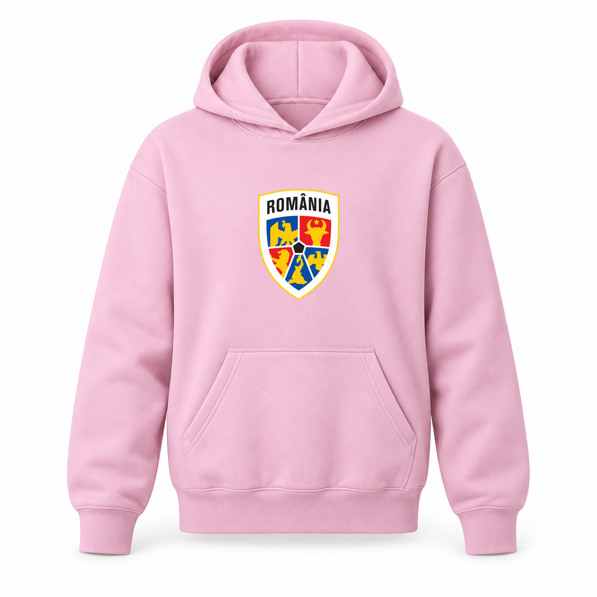 Youth Kids Romania National Soccer Team Pullover Hoodie | Color: Light Pink | Refreshed youth hoodie, original Drive artwork