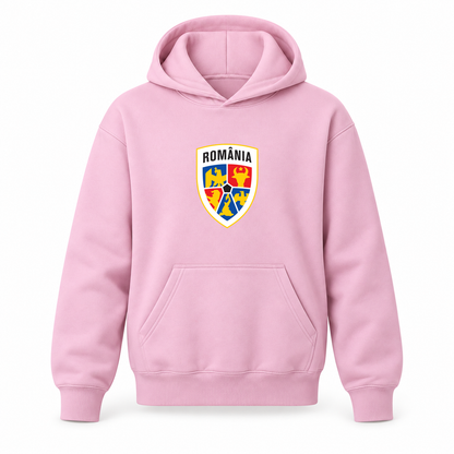 Youth Kids Romania National Soccer Team Pullover Hoodie | Color: Light Pink | Refreshed youth hoodie, original Drive artwork