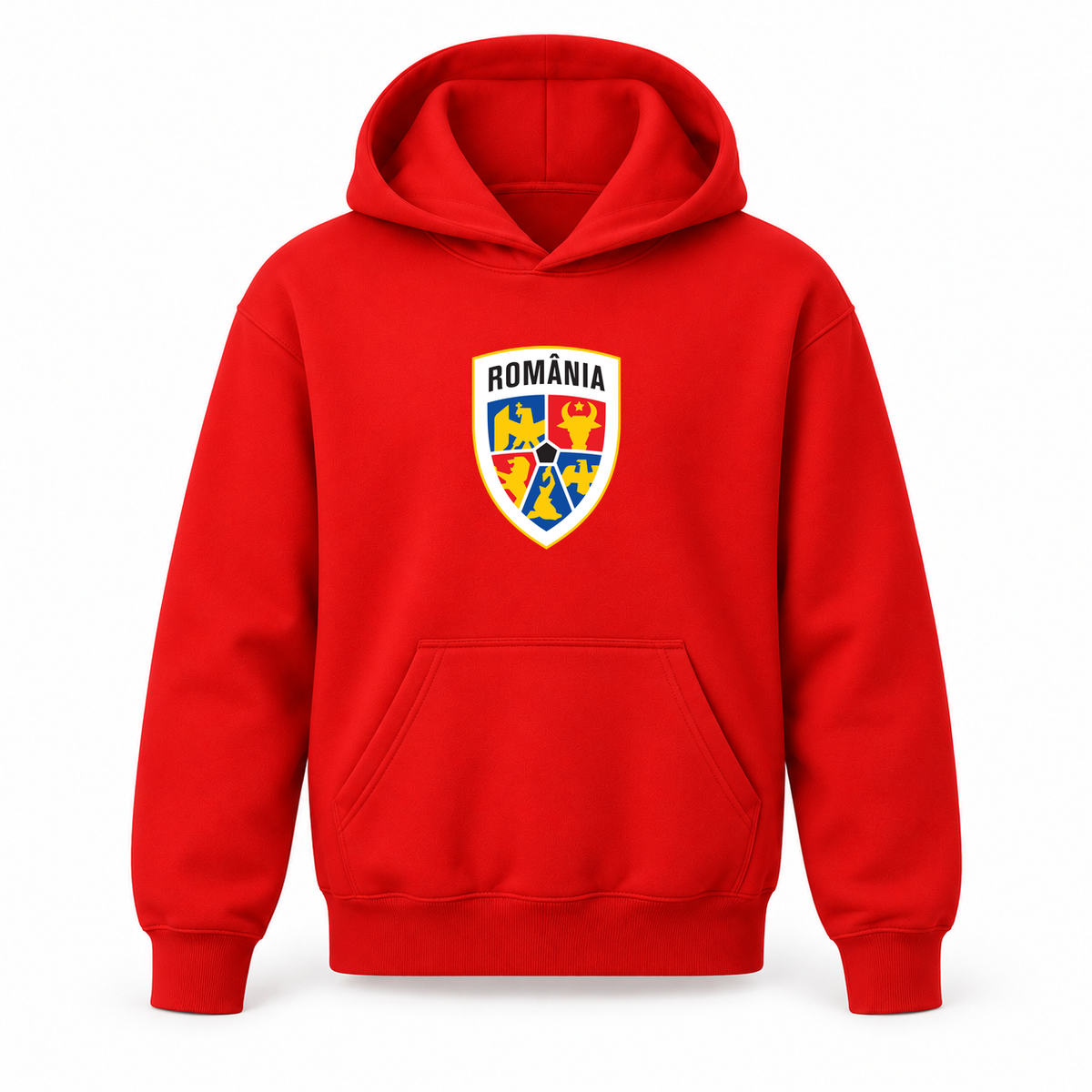 Youth Kids Romania National Soccer Team Pullover Hoodie | Color: Red | Refreshed youth hoodie, original Drive artwork