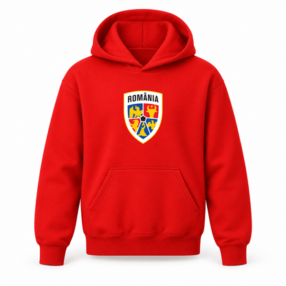 Youth Kids Romania National Soccer Team Pullover Hoodie | Color: Red | Refreshed youth hoodie, original Drive artwork