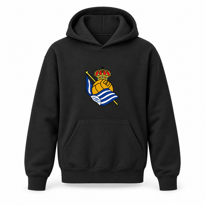 Youth Kids Real Sociedad FC Pullover Hoodie | Color: Black | Refreshed youth hoodie, original Drive artwork