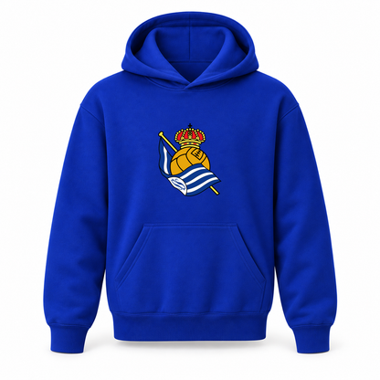 Youth Kids Real Sociedad FC Pullover Hoodie | Color: Blue | Refreshed youth hoodie, original Drive artwork
