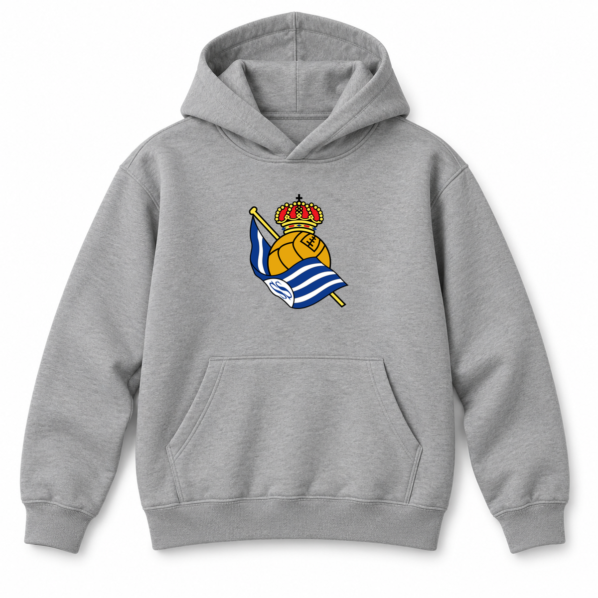 Youth Kids Real Sociedad FC Pullover Hoodie | Color: Grey | Refreshed youth hoodie, original Drive artwork