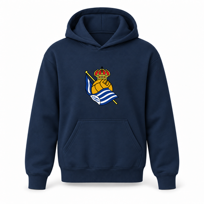 Youth Kids Real Sociedad FC Pullover Hoodie | Color: Navy | Refreshed youth hoodie, original Drive artwork