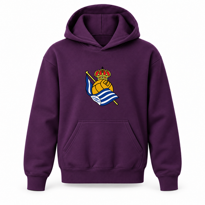 Youth Kids Real Sociedad FC Pullover Hoodie | Color: Purple | Refreshed youth hoodie, original Drive artwork