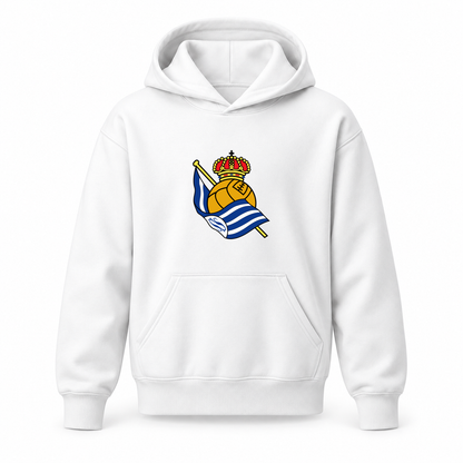 Youth Kids Real Sociedad FC Pullover Hoodie | Color: White | Refreshed youth hoodie, original Drive artwork