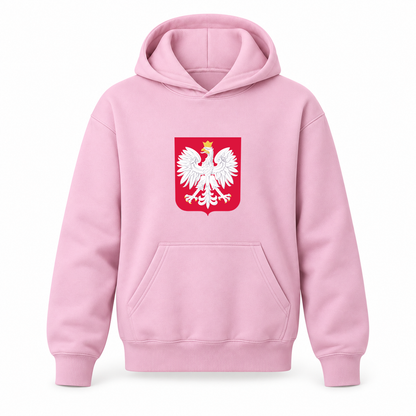Youth Kids Poland National Soccer Team Pullover Hoodie | Color: Light Pink | Refreshed youth hoodie, original Drive artwork