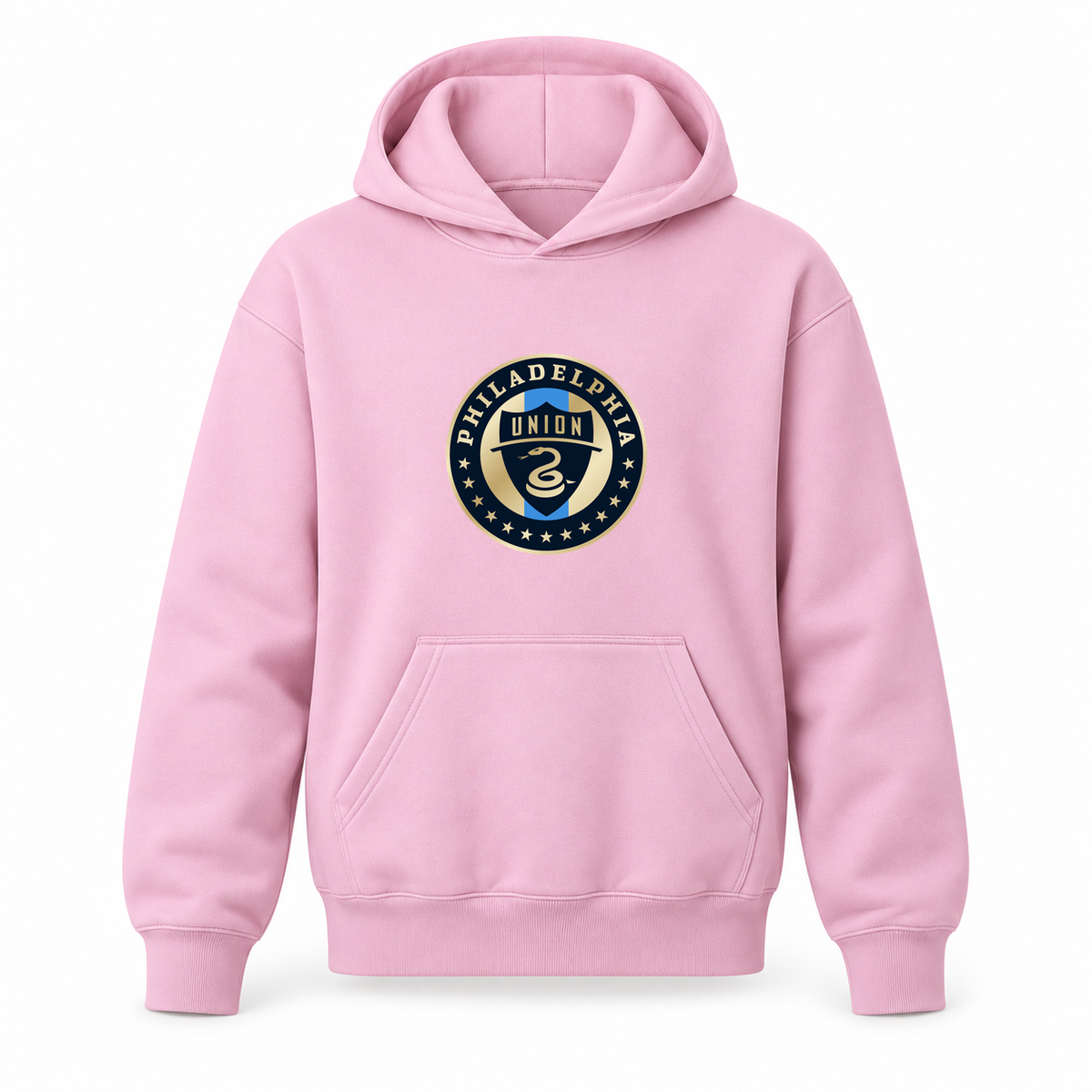 Youth Kids Philadelphia Union FC Pullover Hoodie | Color: Light Pink | Refreshed youth hoodie, original Drive artwork