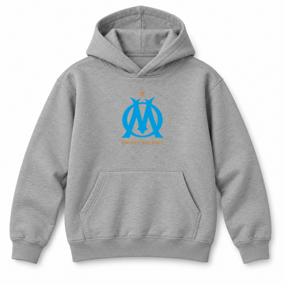 Youth Kids Olympique de Marseille FC Pullover Hoodie | Color: Grey | Refreshed youth hoodie, original Drive artwork