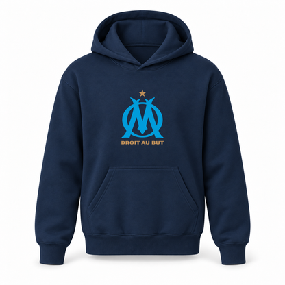 Youth Kids Olympique de Marseille FC Pullover Hoodie | Color: Navy | Refreshed youth hoodie, original Drive artwork