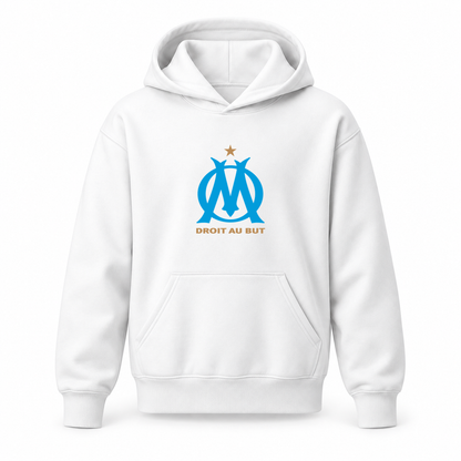 Youth Kids Olympique de Marseille FC Pullover Hoodie | Color: White | Refreshed youth hoodie, original Drive artwork