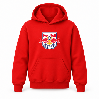 Youth Kids New York Red Bulls FC Pullover Hoodie | Color: Red | Refreshed youth hoodie, original Drive artwork