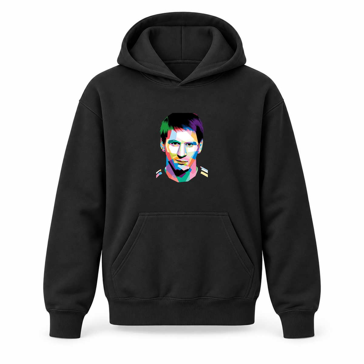 Youth Kids Lionel Messi Face Art Soccer Pullover Hoodie | Color: Black | Refreshed youth hoodie, original Drive artwork