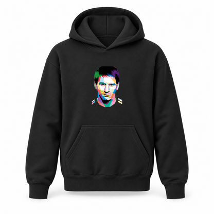 Youth Kids Lionel Messi Face Art Soccer Pullover Hoodie | Color: Black | Refreshed youth hoodie, original Drive artwork