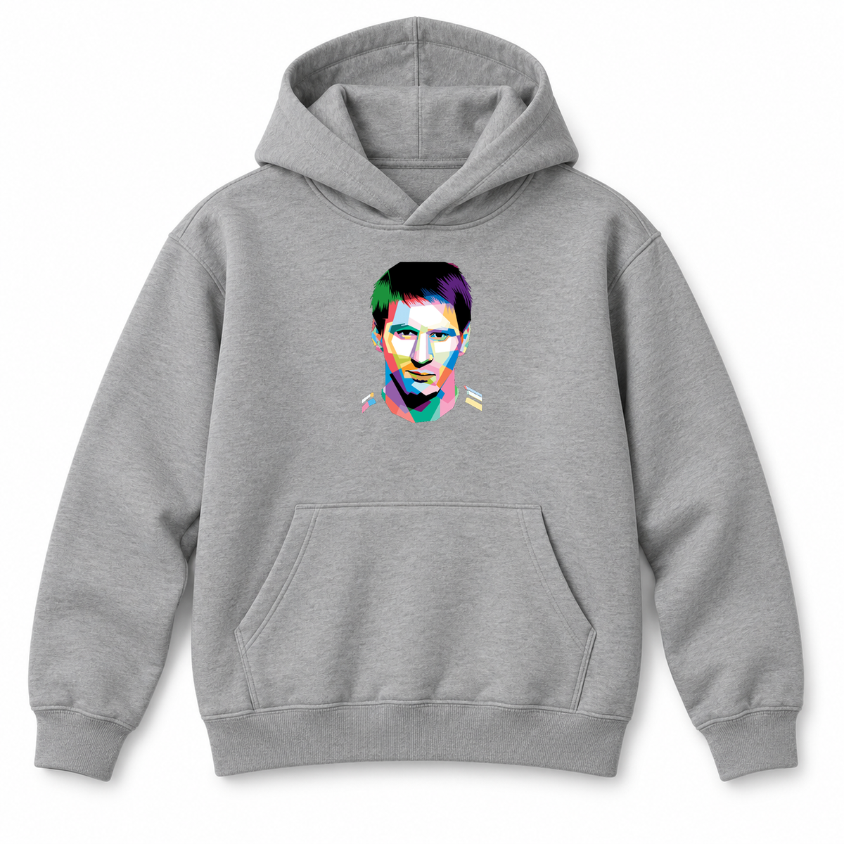 Youth Kids Lionel Messi Face Art Soccer Pullover Hoodie | Color: Grey | Refreshed youth hoodie, original Drive artwork