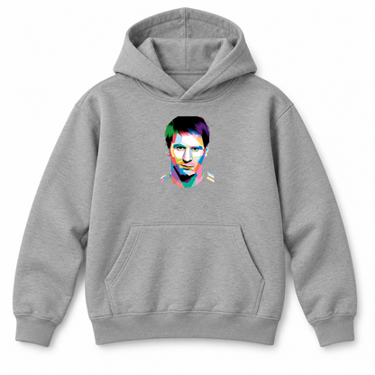 Youth Kids Lionel Messi Face Art Soccer Pullover Hoodie | Color: Grey | Refreshed youth hoodie, original Drive artwork
