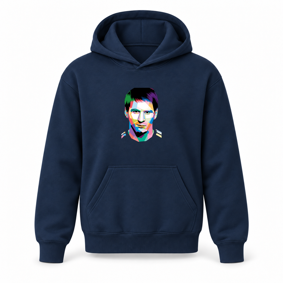 Youth Kids Lionel Messi Face Art Soccer Pullover Hoodie | Color: Navy | Refreshed youth hoodie, original Drive artwork
