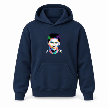 Youth Kids Lionel Messi Face Art Soccer Pullover Hoodie | Color: Navy | Refreshed youth hoodie, original Drive artwork