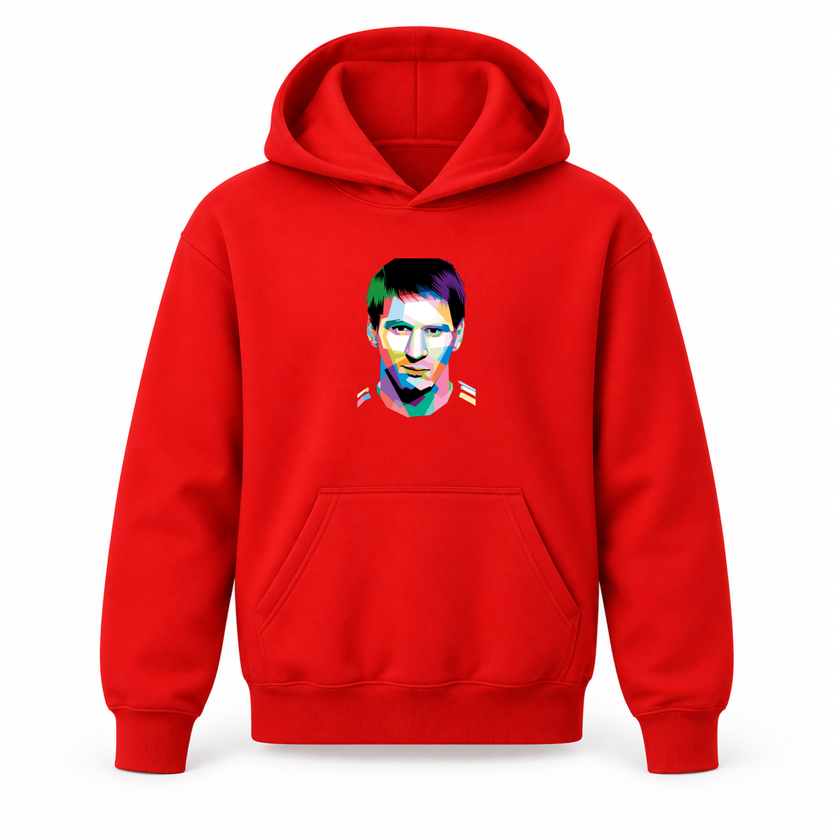 Youth Kids Lionel Messi Face Art Soccer Pullover Hoodie | Color: Red | Refreshed youth hoodie, original Drive artwork