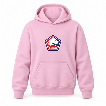 Youth Kids Lille Olympique FC Pullover Hoodie | Color: Light Pink | Refreshed youth hoodie, original Drive artwork