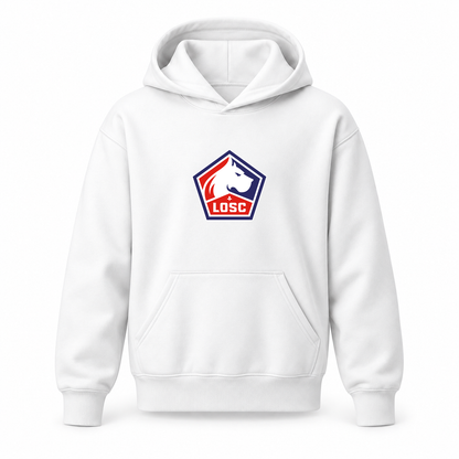 Youth Kids Lille Olympique FC Pullover Hoodie | Color: White | Refreshed youth hoodie, original Drive artwork