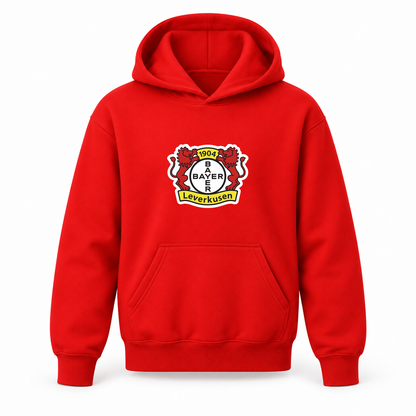Youth Kids Bayer Leverkusen FC Pullover Hoodie | Color: Red | Refreshed youth hoodie, original Drive artwork