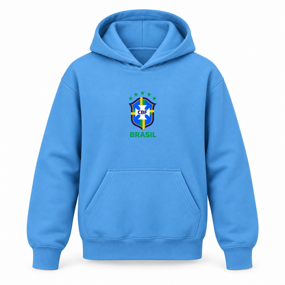 Youth Kids Brasil National Soccer Team Pullover Hoodie | Color: Sky Blue | Refreshed youth hoodie, original Drive artwork