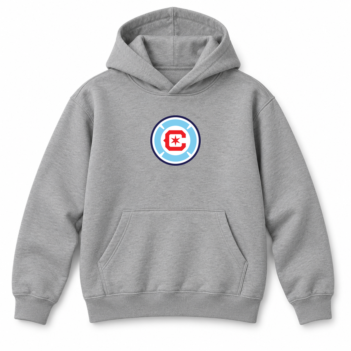 Youth Kids Chicago Fire Soccer Pullover Hoodie | Color: Grey | Refreshed youth hoodie, original Drive artwork