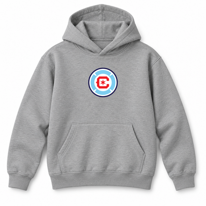 Youth Kids Chicago Fire Soccer Pullover Hoodie | Color: Grey | Refreshed youth hoodie, original Drive artwork