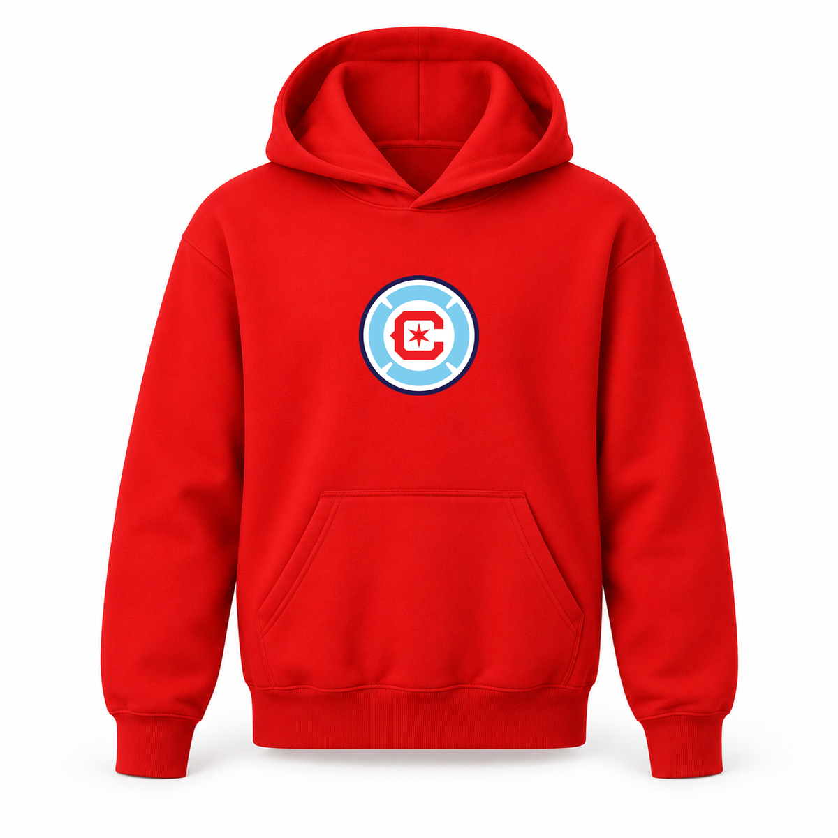 Youth Kids Chicago Fire Soccer Pullover Hoodie | Color: Red | Refreshed youth hoodie, original Drive artwork