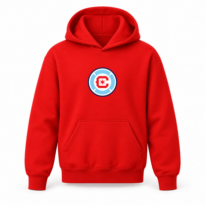 Youth Kids Chicago Fire Soccer Pullover Hoodie | Color: Red | Refreshed youth hoodie, original Drive artwork