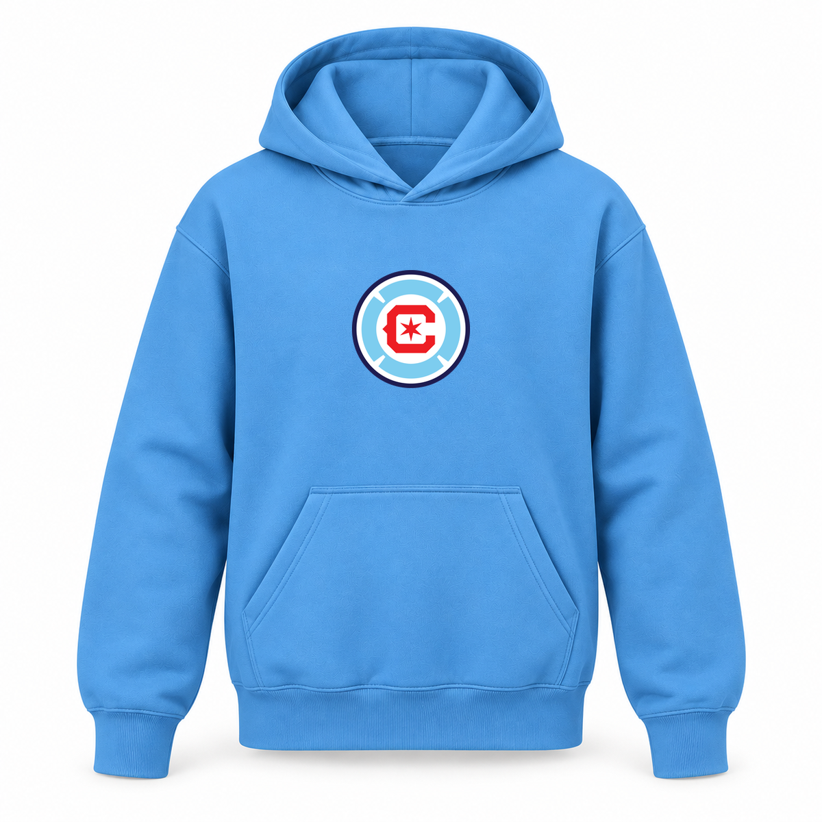 Youth Kids Chicago Fire Soccer Pullover Hoodie | Color: Sky Blue | Refreshed youth hoodie, original Drive artwork