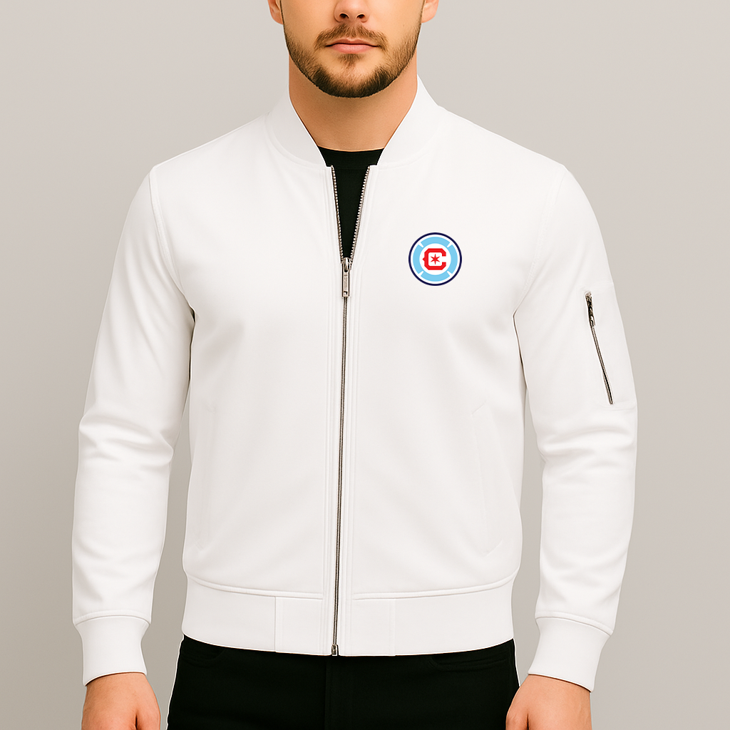 Men's Chicago Fire Soccer Lightweight Bomber Jacket Windbreaker Softshell Varsity Jacket Coat