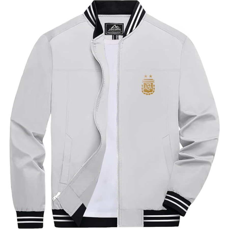 Men’s Argentina Soccer _ Lightweight Zip-Up Bomber Jacket with Ribbed Collar and Cuffs - Versatile Casual Outerwear