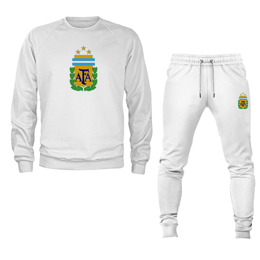 Men's Argentina National Soccer Team Logo Crewneck Sweatshirt Joggers Suit