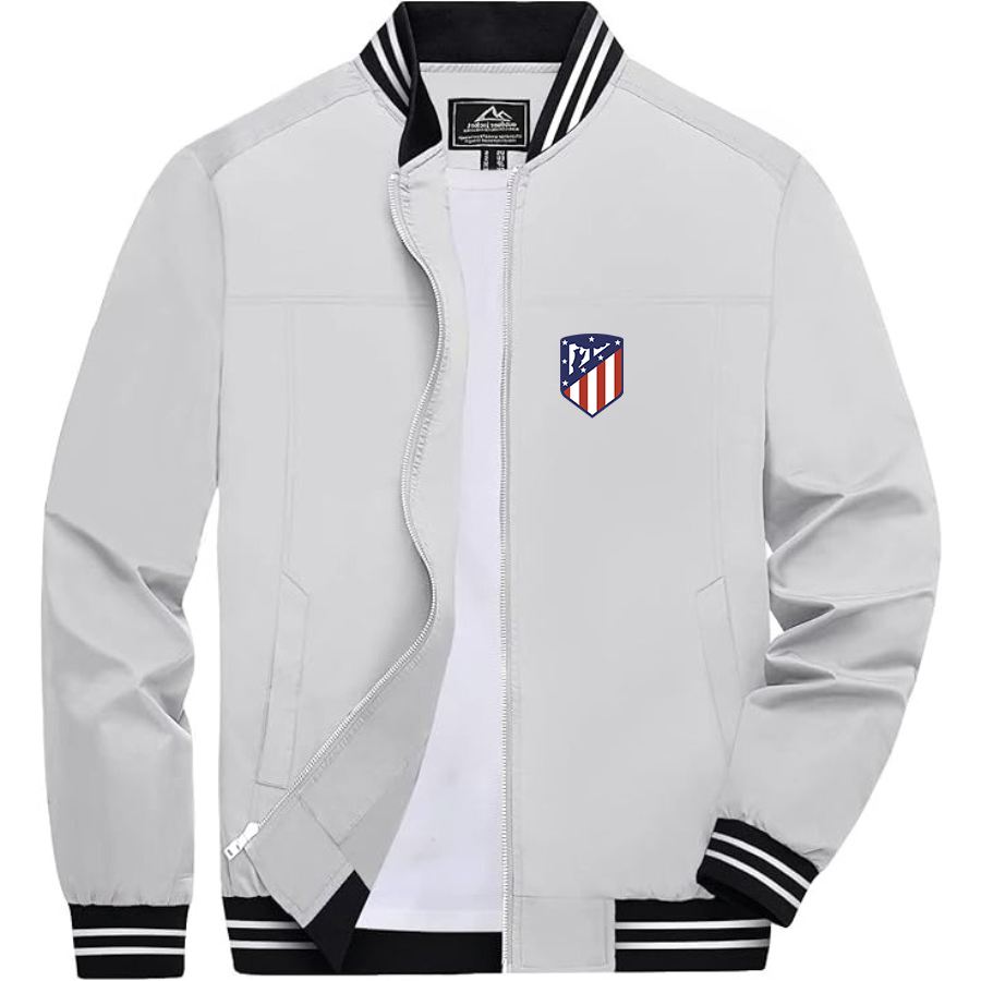 Men’s Atletico Madrid FC - Lightweight Zip-Up Bomber Jacket with Ribbed Collar and Cuffs - Versatile Casual Outerwear