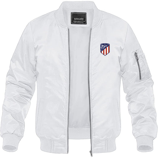 Men's Atletico Madrid FC Lightweight Bomber Jacket Windbreaker Softshell Varsity Jacket Coat