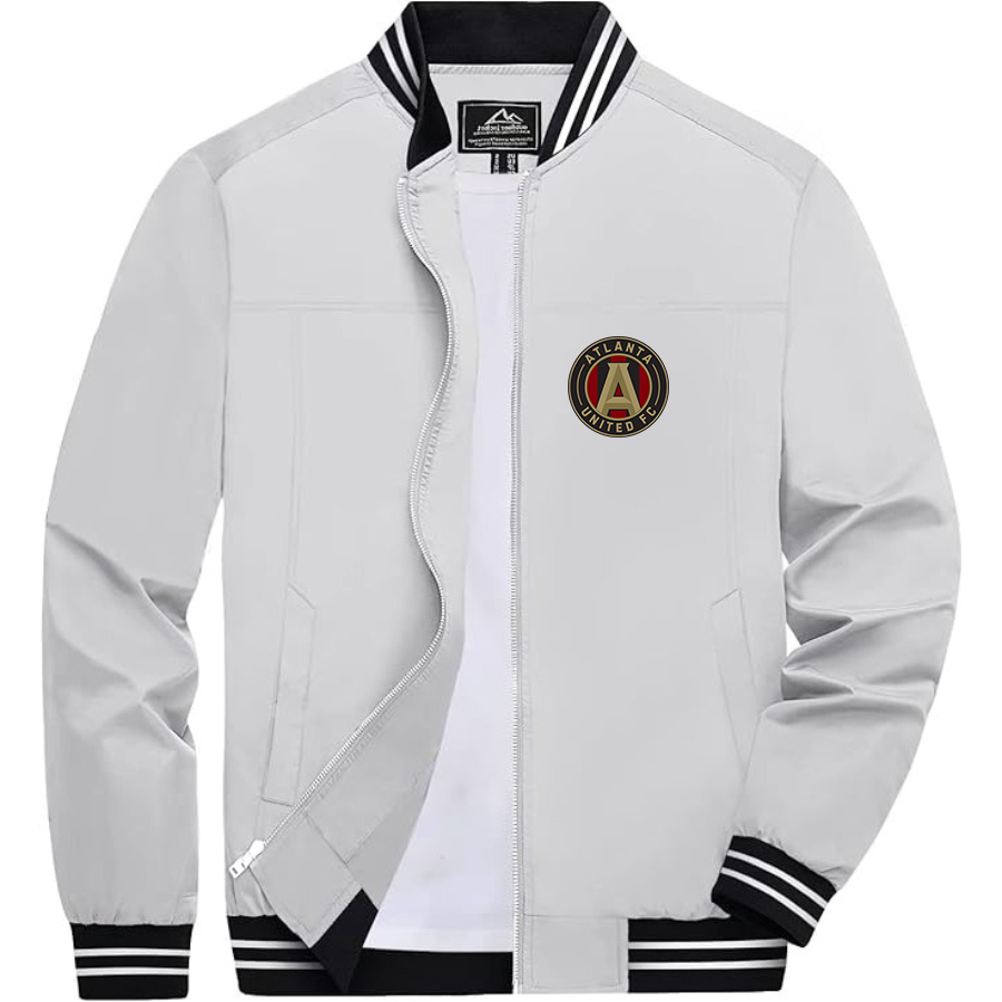 Men’s  Atlana United FC  Lightweight Zip-Up Bomber Jacket with Ribbed Collar and Cuffs - Versatile Casual Outerwear