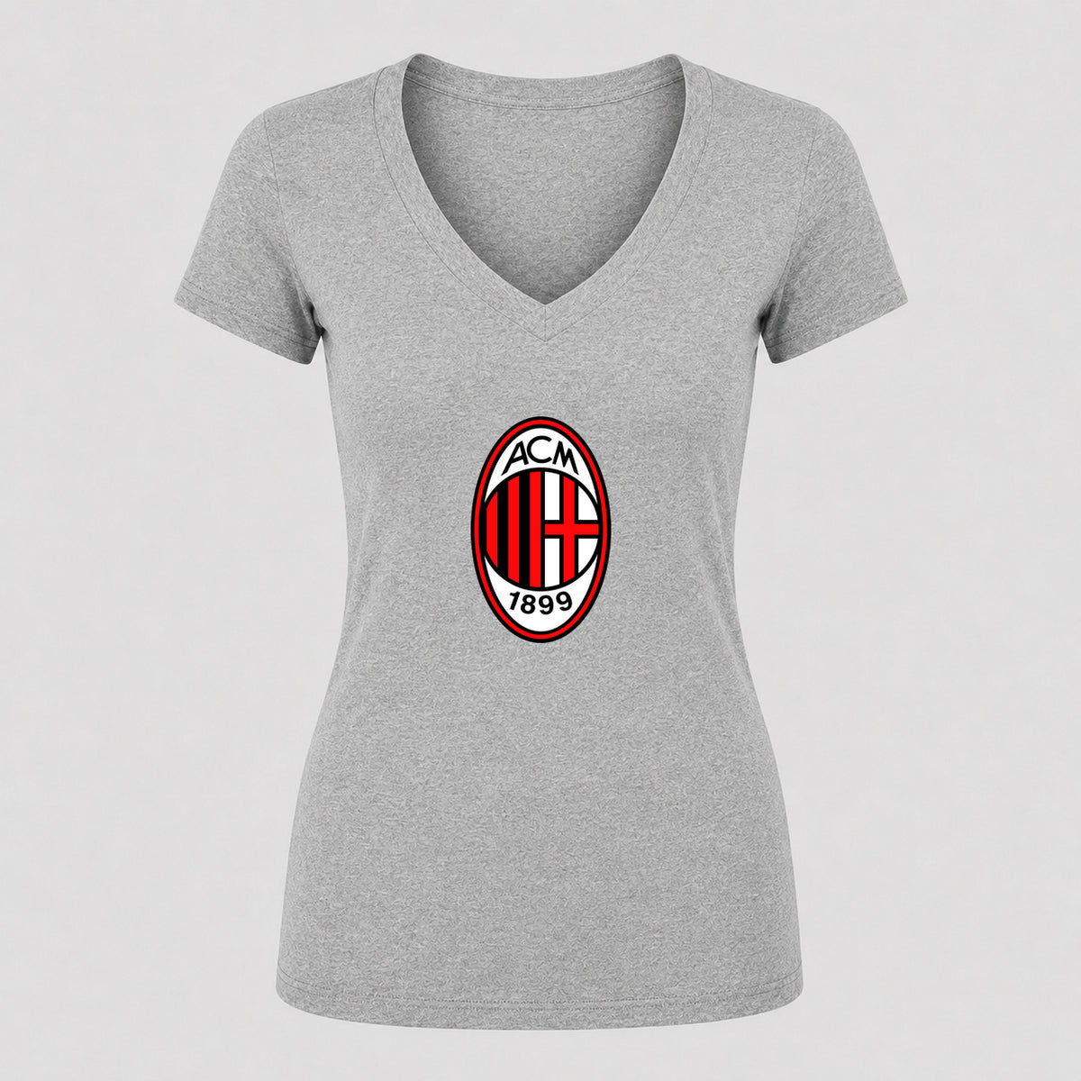 Women's AC Milan Soccer V-Neck T-Shirt | Color: Gray | Original artwork on Drive garment